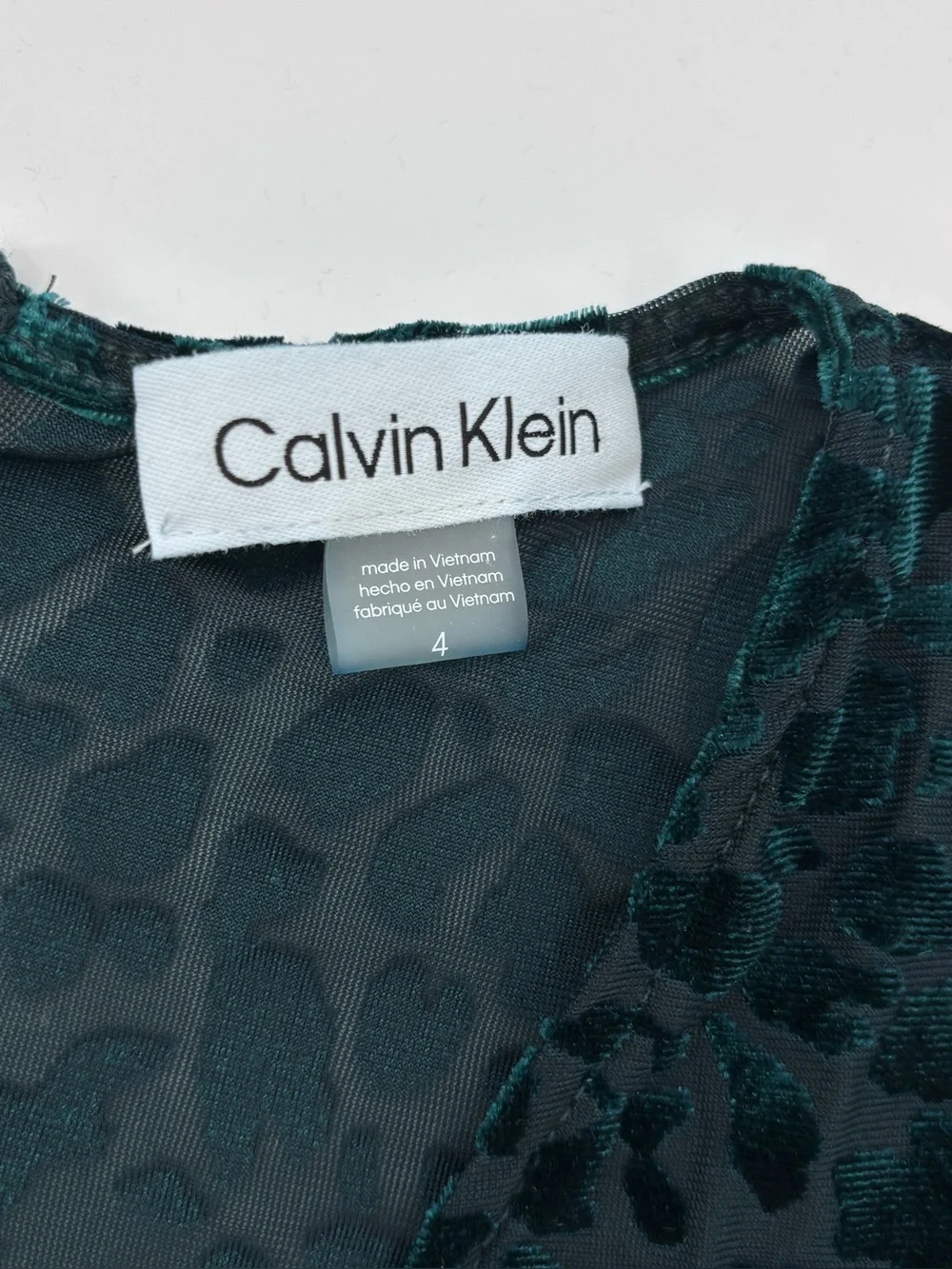 Calvin Klein Dark Green Velvet Leopard-Print Wrap Dress